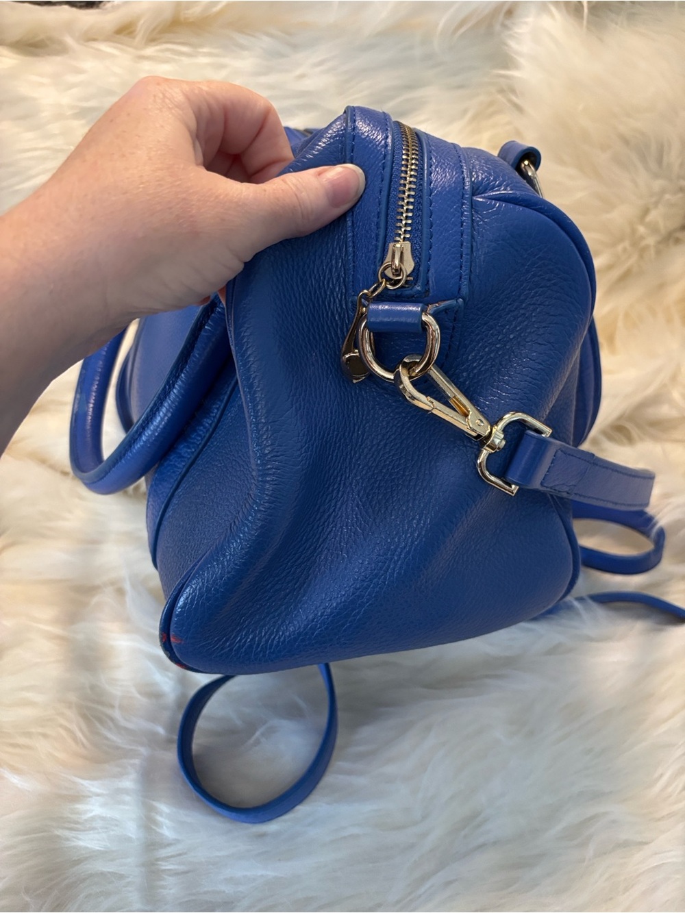 Terzetto Blue Leather Satchel Crossbody Bag - Picture 6 of 8